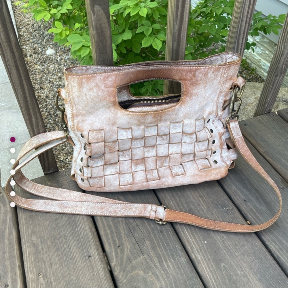 Bed Stu Tan Crossbody Bag with Woven Leather. Very good used condition